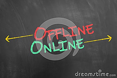 Offline and online text on blackboard or chalkboard Stock Photo