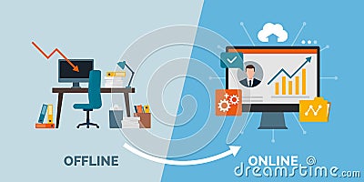 Offline to online business success Vector Illustration