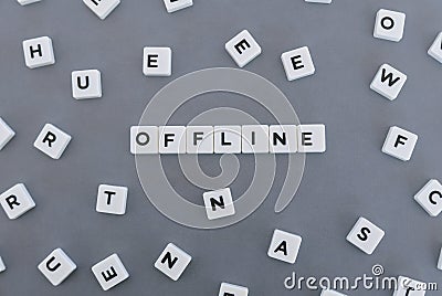 Offline word made of square letter word on grey background Stock Photo