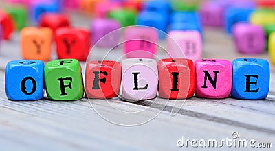 Offline word on wooden table Stock Photo