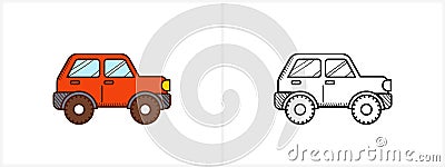 Offroad car coloring page. 4WD car side view Vector Illustration