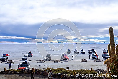 Offroad car parked on salt flats Editorial Stock Photo