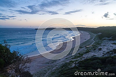 Offroad cars on the beach. View from the lighthouse at Sugarloaf Point Seal Rocks, Myall Lakes National Park, New South Wales, Editorial Stock Photo