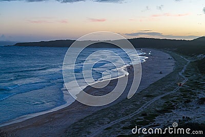 Offroad cars on the beach. View from the lighthouse at Sugarloaf Point Seal Rocks, Myall Lakes National Park, New South Wales, Editorial Stock Photo