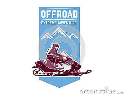 Offroad extreme adventure. Emblem template with snowmobile. Design element for logo, label Vector Illustration