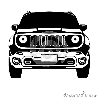 Offroad truck crossover black silhouette front view, vector illustration Vector Illustration