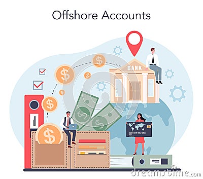 Offshore account concept. Professional businessman help with financial Vector Illustration