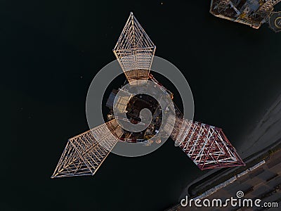 Offshore floating installation sea platform petroleum gas seabed ocean production facility. Steel concrete structure Stock Photo