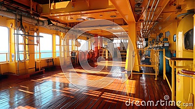 Offshore jackup drilling rig, Inside oil platform Stock Photo