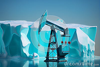 Offshore oil drilling platform on iceberg Stock Photo