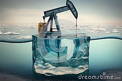 Offshore oil drilling platform on iceberg Stock Photo