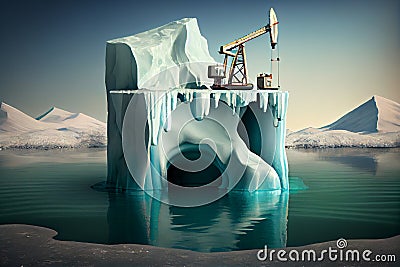 Offshore oil drilling platform on iceberg Stock Photo