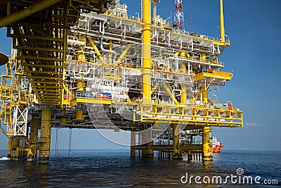 Offshore oil and gas production and exploration business. Production oil and gas plant and main construction platform in the sea Stock Photo