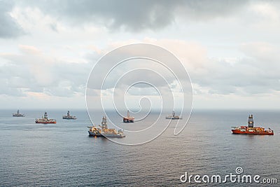 Offshore oil platform and gas drillships Stock Photo