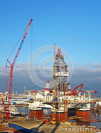 Offshore oil and rig construction, Baku, Azerbeijan Stock Photo