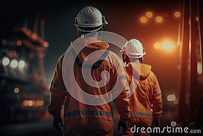 Offshore oilrig workers woking at an oilrig Stock Photo