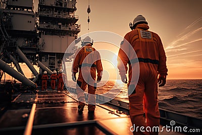 Offshore oilrig workers woking at an oilrig Stock Photo