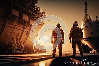 Offshore oilrig workers woking at an oilrig Stock Photo