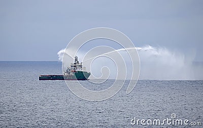 Offshore supply ship with fire fighting capabilities Stock Photo