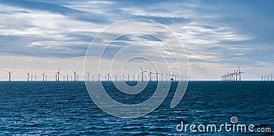 Offshore wind power farm in the North Sea. Stock Photo