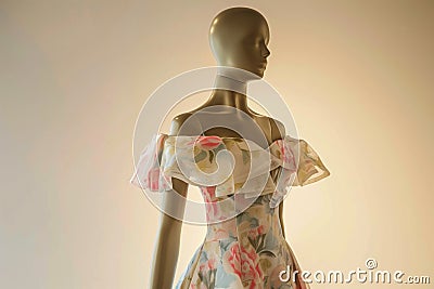 offshoulder summer dress on mannequin, elegant pose Stock Photo