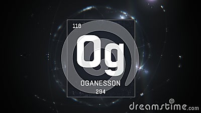 Oganesson as Element 118 of the Periodic Table 3D illustration on silver background Cartoon Illustration