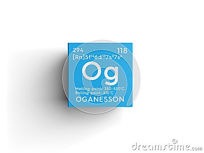 Oganesson. Noble gases. Chemical Element of Mendeleev\'s Periodic Table. 3D illustration Cartoon Illustration