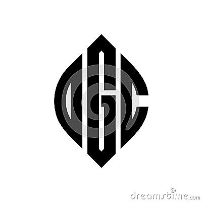 OGC circle letter logo design with circle and ellipse shape. OGC ellipse letters with typographic style. The three initials form a Vector Illustration