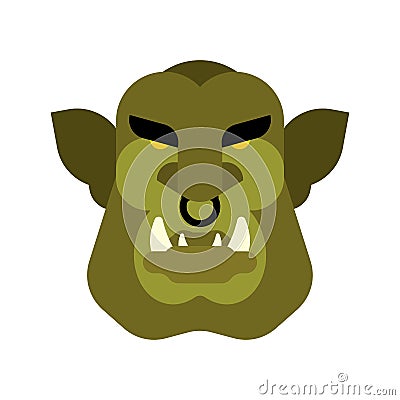 Ogre face warrior isolated. Green goblin head. Brutal Troll Vector Illustration