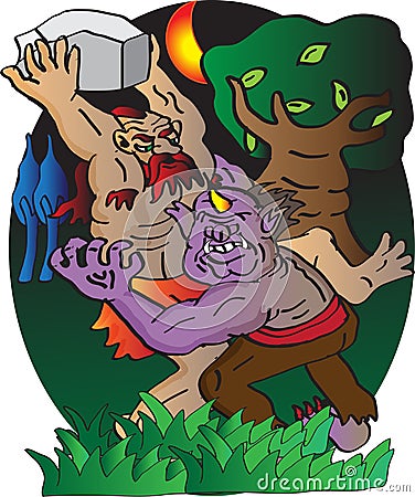 Ogre fighting giant Vector Illustration