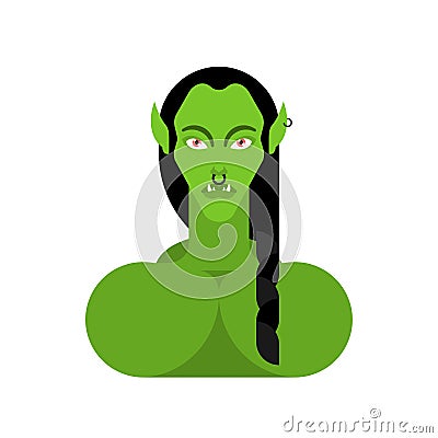 Ogre woman face. Green goblin Female portrait. berserk lady Troll Vector Illustration