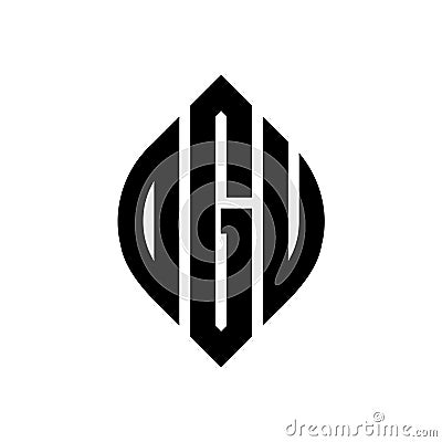 OGU circle letter logo design with circle and ellipse shape. OGU ellipse letters with typographic style. The three initials form a Vector Illustration