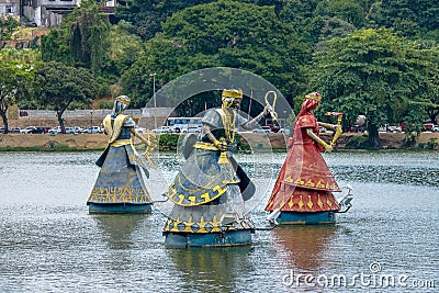 Ogum, Nana and Iansa Orixas Statues of Candomble traditional African saints in Dique do Tororo - Salvador, Bahia, Brazil Editorial Stock Photo