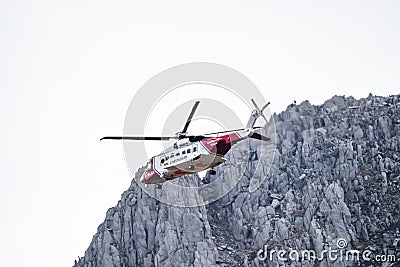 Ogwen Glen , Wales - April 29 2018 : British HM Coastguard helicopter Sikorsky S-92 operated by Bristow Helicopters Editorial Stock Photo