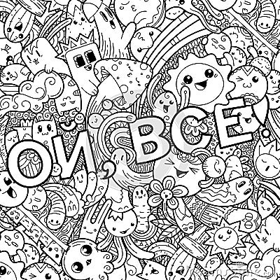 Oh, that is all. Swear russian phrase with funny doodle monsters on a background Vector Illustration