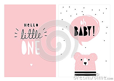 Oh Baby, Hello Little One. Hand Drawn Baby Shower Vector Illlustration Set Vector Illustration
