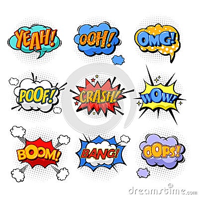 Oh and splash, boom and bang comic bubles Vector Illustration