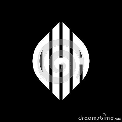 OHA circle letter logo design with circle and ellipse shape. OHA ellipse letters with typographic style. The three initials form a Vector Illustration