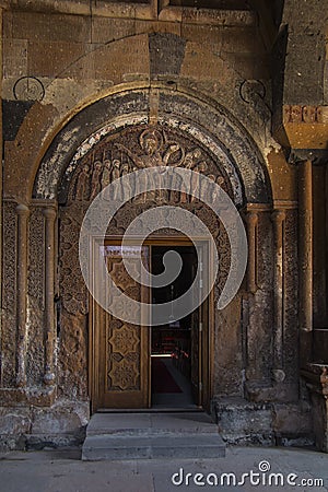 Ohanavan, Armenia, 15th September 2017: Ornamental door to the o Editorial Stock Photo