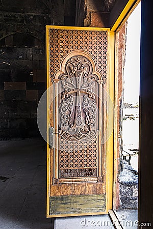 Ohanavan, Armenia, 15th September 2017: Ornamental door to the o Editorial Stock Photo