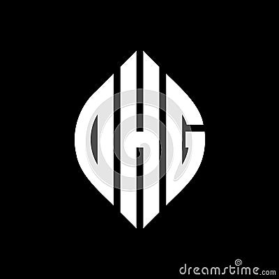 OHG circle letter logo design with circle and ellipse shape. OHG ellipse letters with typographic style. The three initials form a Vector Illustration