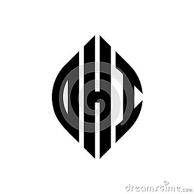 OHI circle letter logo design with circle and ellipse shape. OHI ellipse letters with typographic style. The three initials form a Vector Illustration
