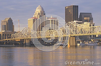 Ohio River and Louisville skyline, KY Editorial Stock Photo