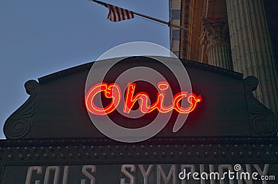 Ohio Theater marquee theater sign advertising Columbus Symphony Orchestra in downtown Columbus, OH Editorial Stock Photo