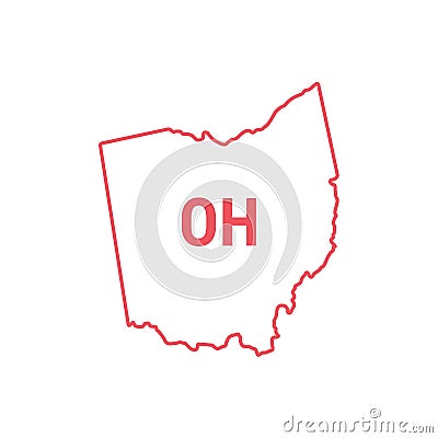 Ohio US state map red outline border. Vector illustration. Two-letter state abbreviation Vector Illustration