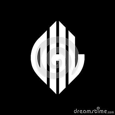 OHL circle letter logo design with circle and ellipse shape. OHL ellipse letters with typographic style. The three initials form a Vector Illustration