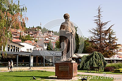 The statue of Saint Naum in Ohrid. North Macedonia Editorial Stock Photo