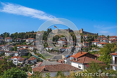 The old city of Ohrid, Macedonia with the medieval fortress at the top of the hill Editorial Stock Photo