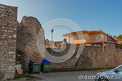 OHRID, NORTH MACEDONIA: Old Fortress Wall entrance to the old town of Ohrid, UNESCO World Heritage Site Editorial Stock Photo