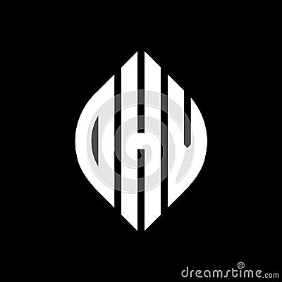 OHV circle letter logo design with circle and ellipse shape. OHV ellipse letters with typographic style. The three initials form a Vector Illustration